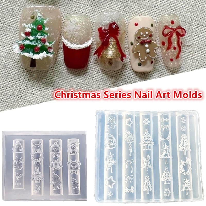 Nail Art For Men - クリスマス雪だるまクリスマスツリー3DネイルモールドエルクジンジャーブレッドマンネイルデコレーションDIYデザインシリコンマニキュアモールドネイルアート