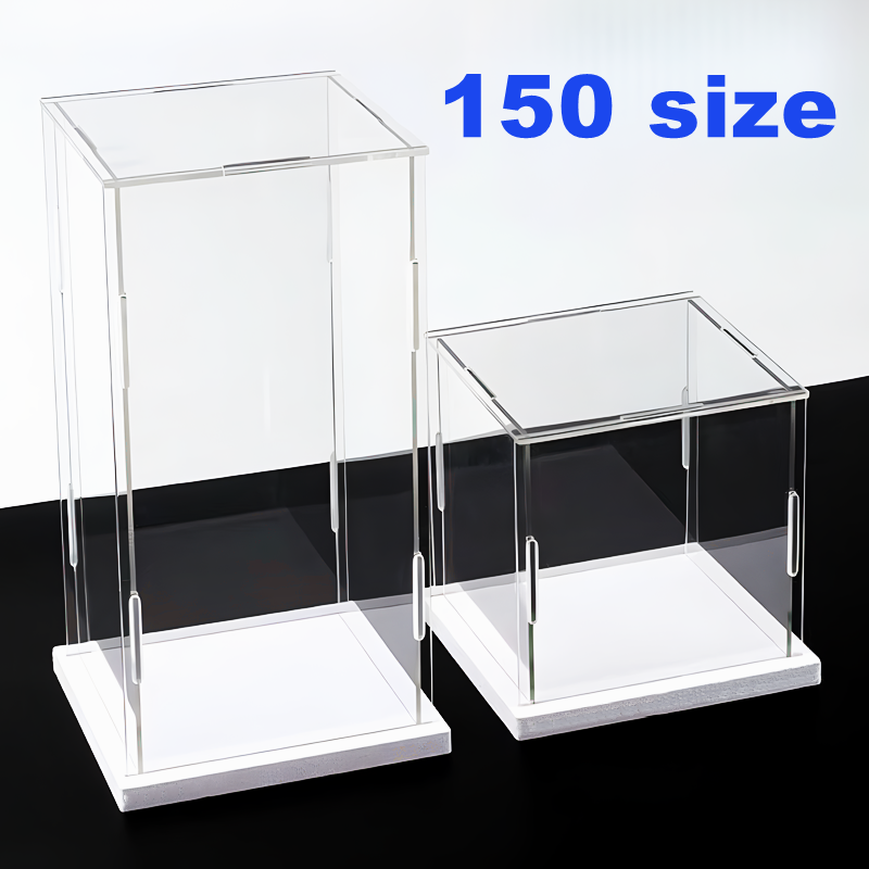 Acrylic Powder Clear - 透明なアクリル製ディスプレイケース、アクリルディスプレイボックス、防塵保護ショーケース（白い台座付き）