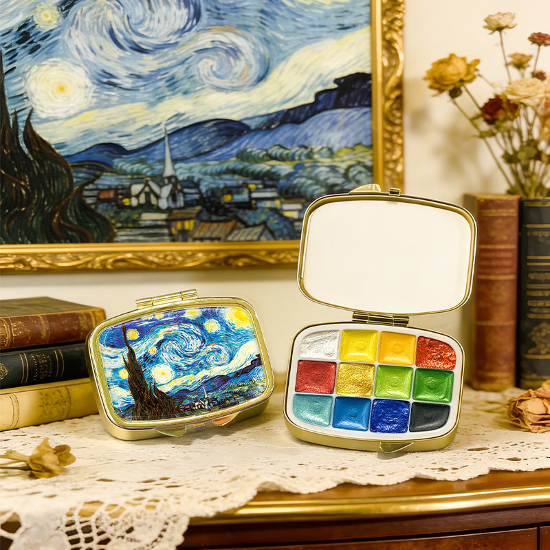 Nail Art Van Gogh - ゴッホ星月夜グリッター水彩絵具セット12色固形顔料アートペイントネイルアートDIYクラフト用