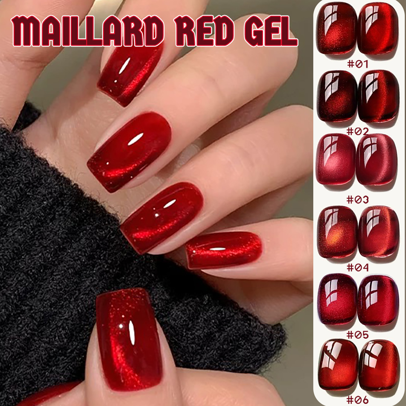 Nail Art Red Wine Cat Eye - 1個入り TCホワイトニングレッド透明キャットアイジェルネイルポリッシュ 2026新作 フラッシュチェリーワインレッド透明ガラスビーズネイルアート