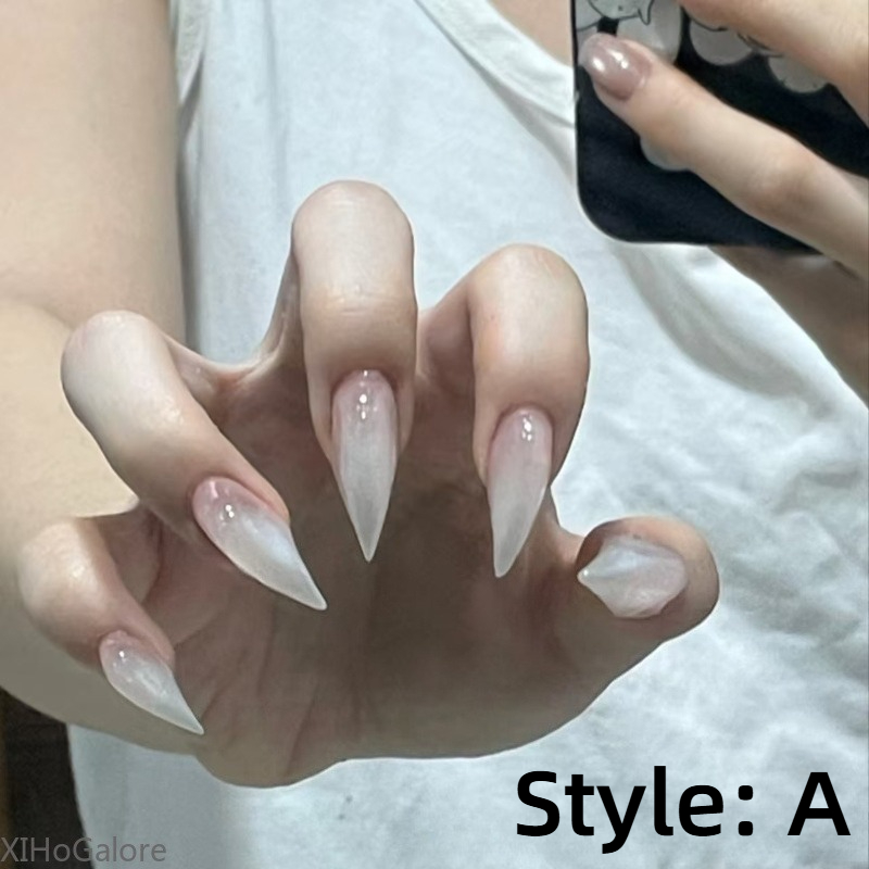 Nail Art Fake - 手作りのラインストーンドラゴンクロウプレスオンネイル、ショートキャットクロウアクリルフェイクネイル、女性用グルーステッカー付き