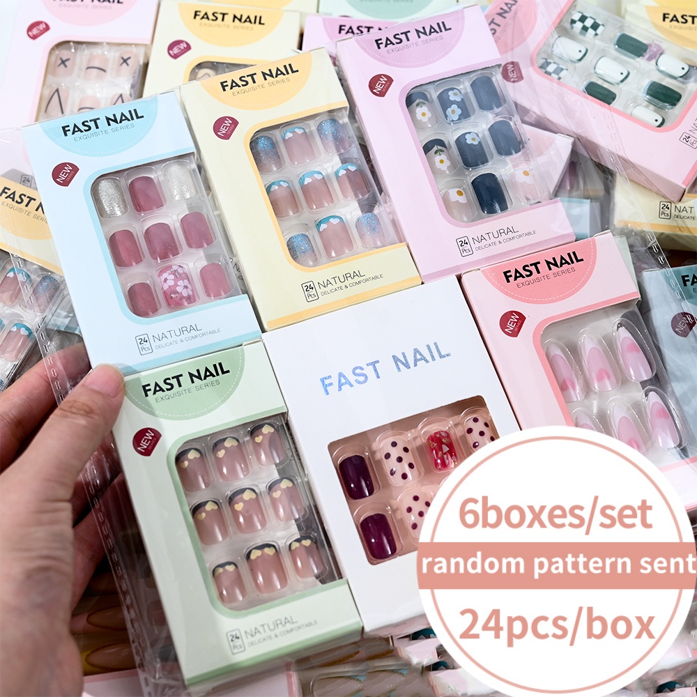 6箱セット ショートスクエアフェイクネイル ラブデザイン プ - Nail Art Fake のレビューと価格