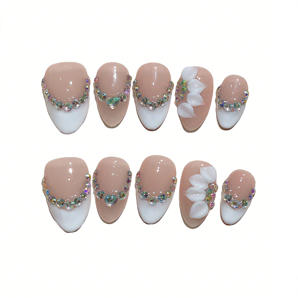 10個入りショートアーモンド型ハンドメイドつけ爪キット、ホワ - Nail Art Fake のレビューと価格