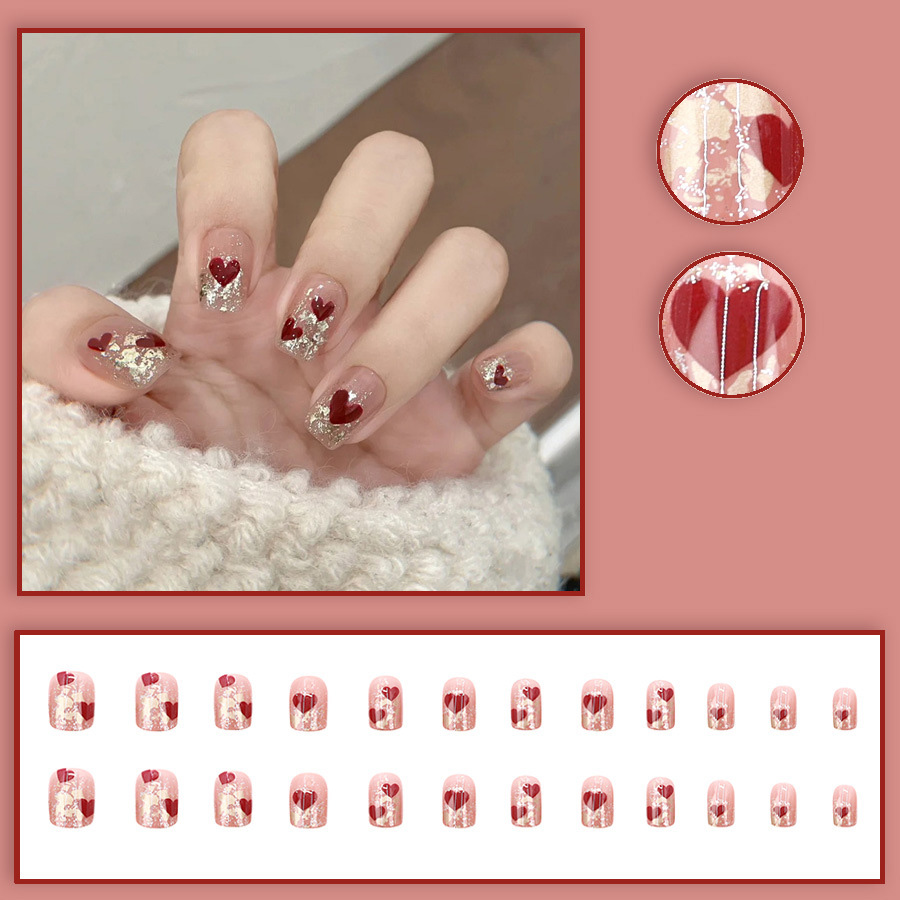 24枚入り/セット ショートスクエアフェイクネイル 女性用  - Nail Art Fake のレビューと価格