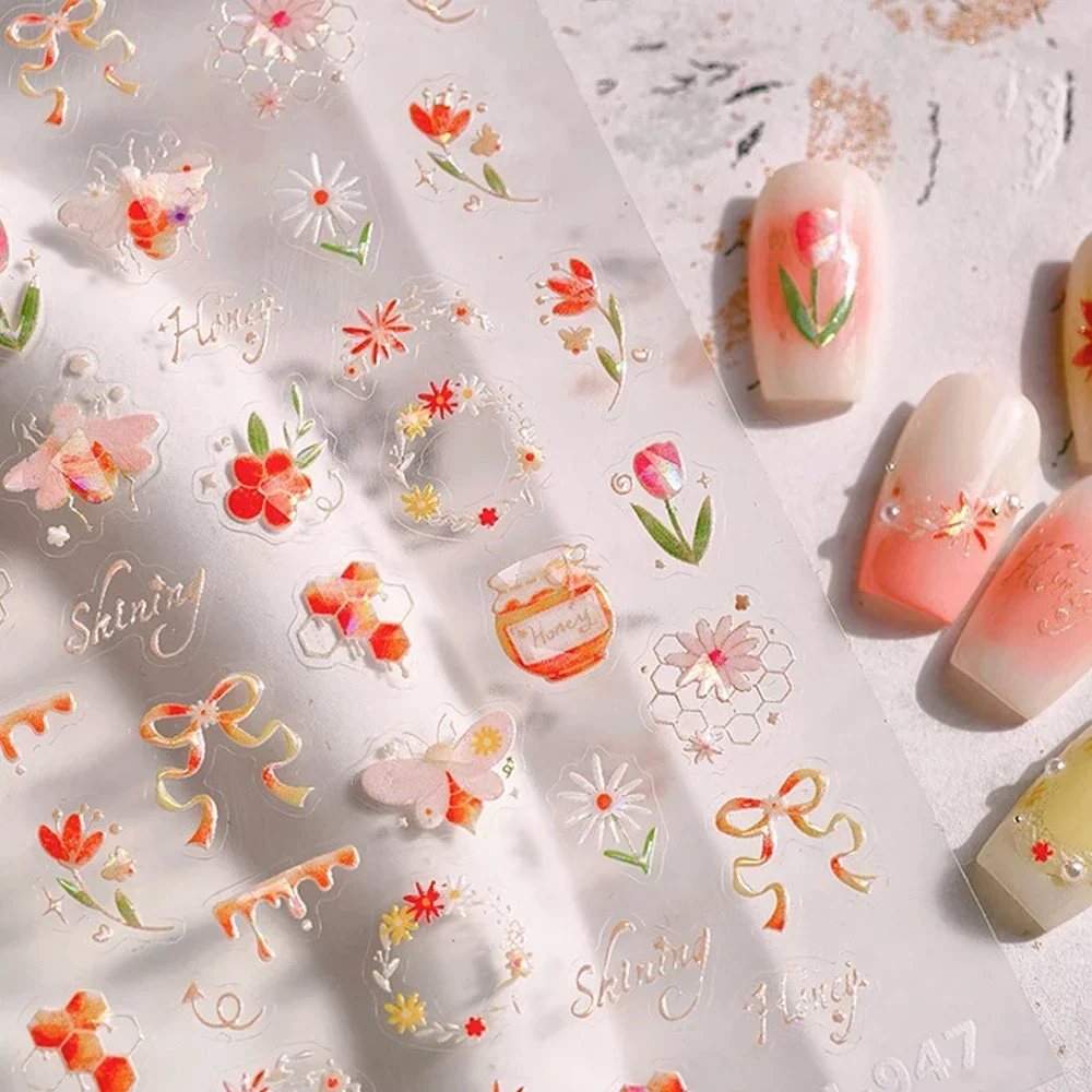 5D 花鳥蝶ネイルアートステッカー紫蘭ヤシ藤ライラック水仙花 - Nail Art Lilac のレビューと価格