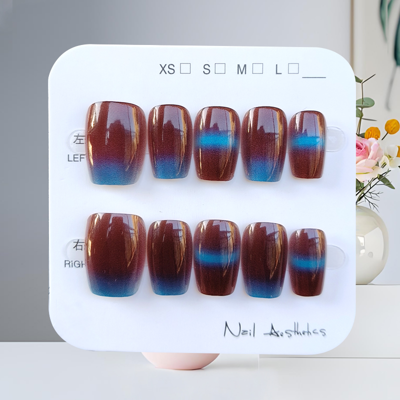 10 個秋冬新スタイルブルーブラウンコントラストカラーネイル - Nail Art Fake のレビューと価格