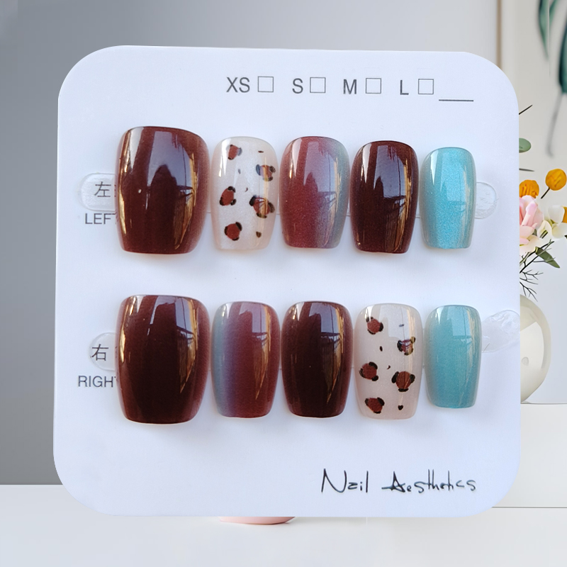 10 個秋冬新スタイルブルーブラウンコントラストカラーネイル - Nail Art Fake のレビューと価格