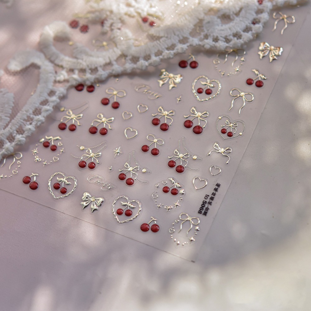 素敵な5Dネイルアートステッカー、蝶結び、赤い果物、イチゴ、 - Nail Art Red Cherry のレビューと価格