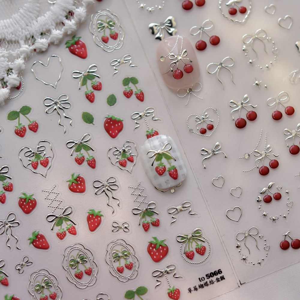 素敵な5Dネイルアートステッカー、蝶結び、赤い果物、イチゴ、 - Nail Art Red Cherry のレビューと価格