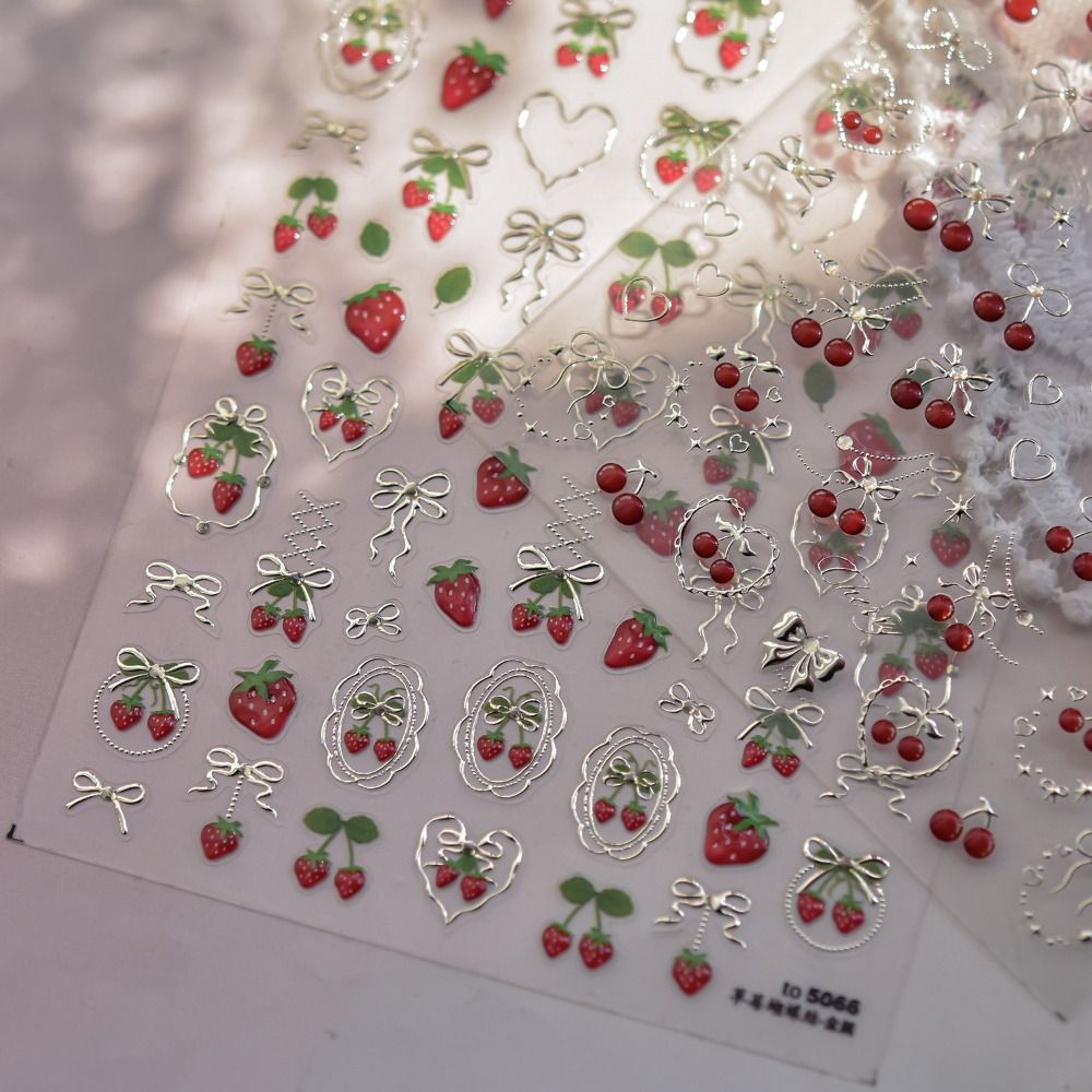 素敵な5Dネイルアートステッカー、蝶結び、赤い果物、イチゴ、 - Nail Art Red Cherry のレビューと価格